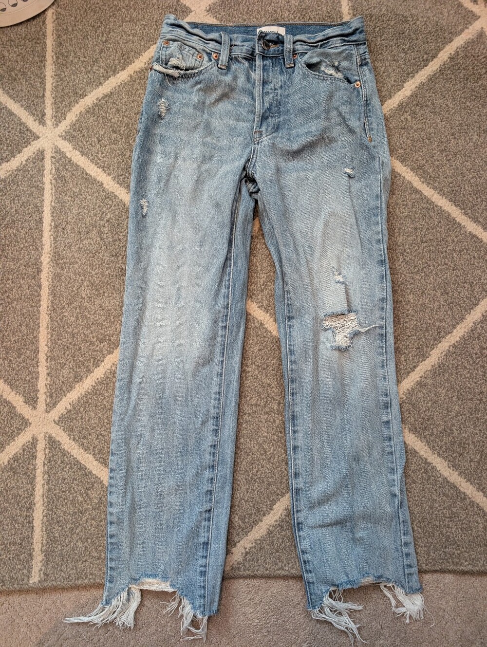 Pistola High Rise Distressed Straight Leg Jeans Light Wash Raw Hem Size 26